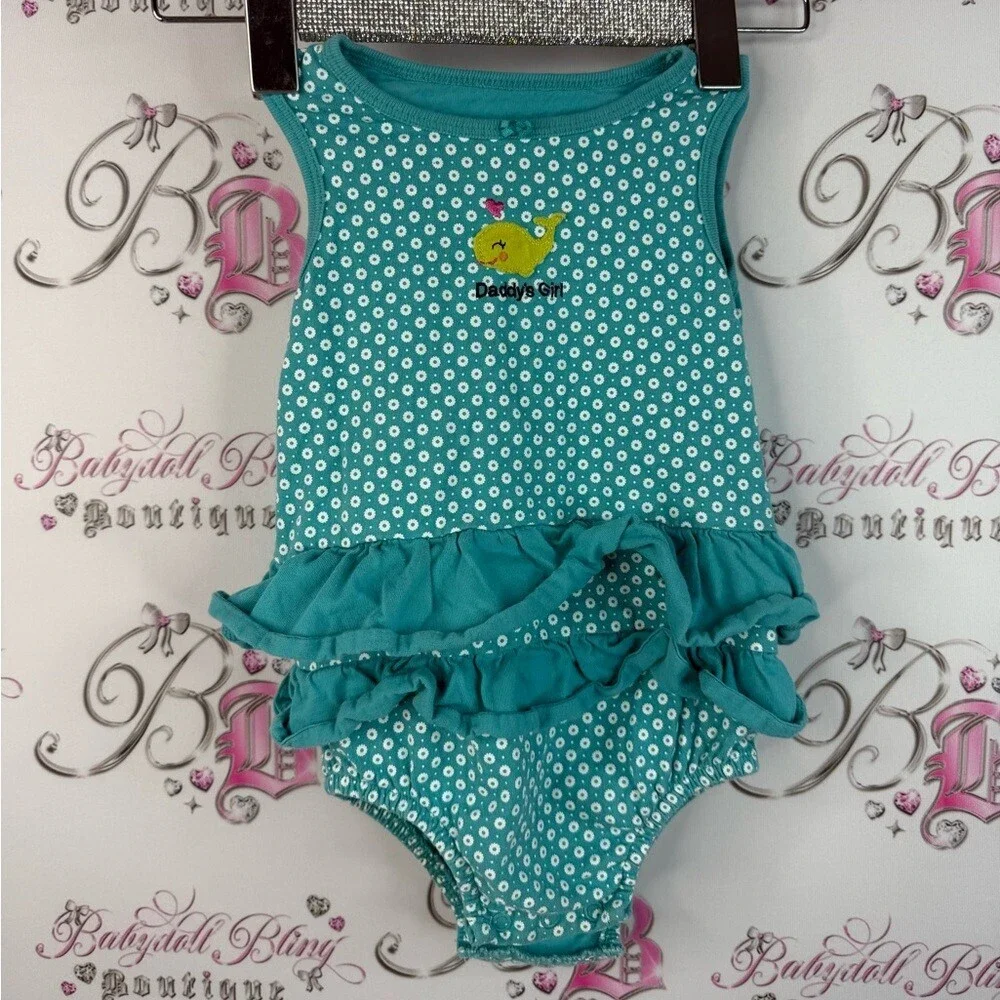 Carter's one piece daddy’s girl whale polka dot Aqua Polka Dot Bodysuit ruffle